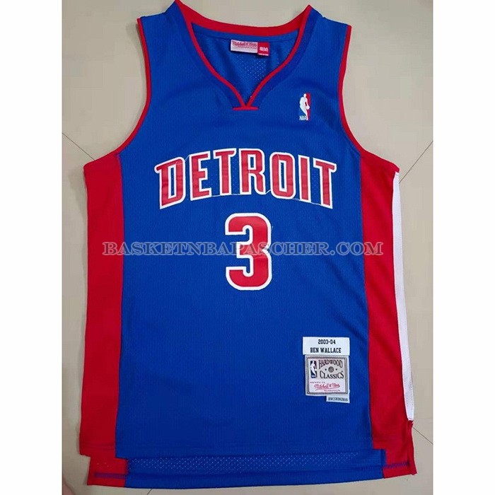 Maillot Detroit Pistons Ben Wallace NO 3 Mitchell & Ness 2003-04 Bleu